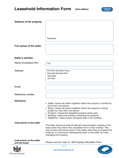 What is Leasehold Information Form TA7?